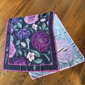 EFFY Hemation Scarf Logo Purple Floral Statement Large Size 28 x 69 EUC